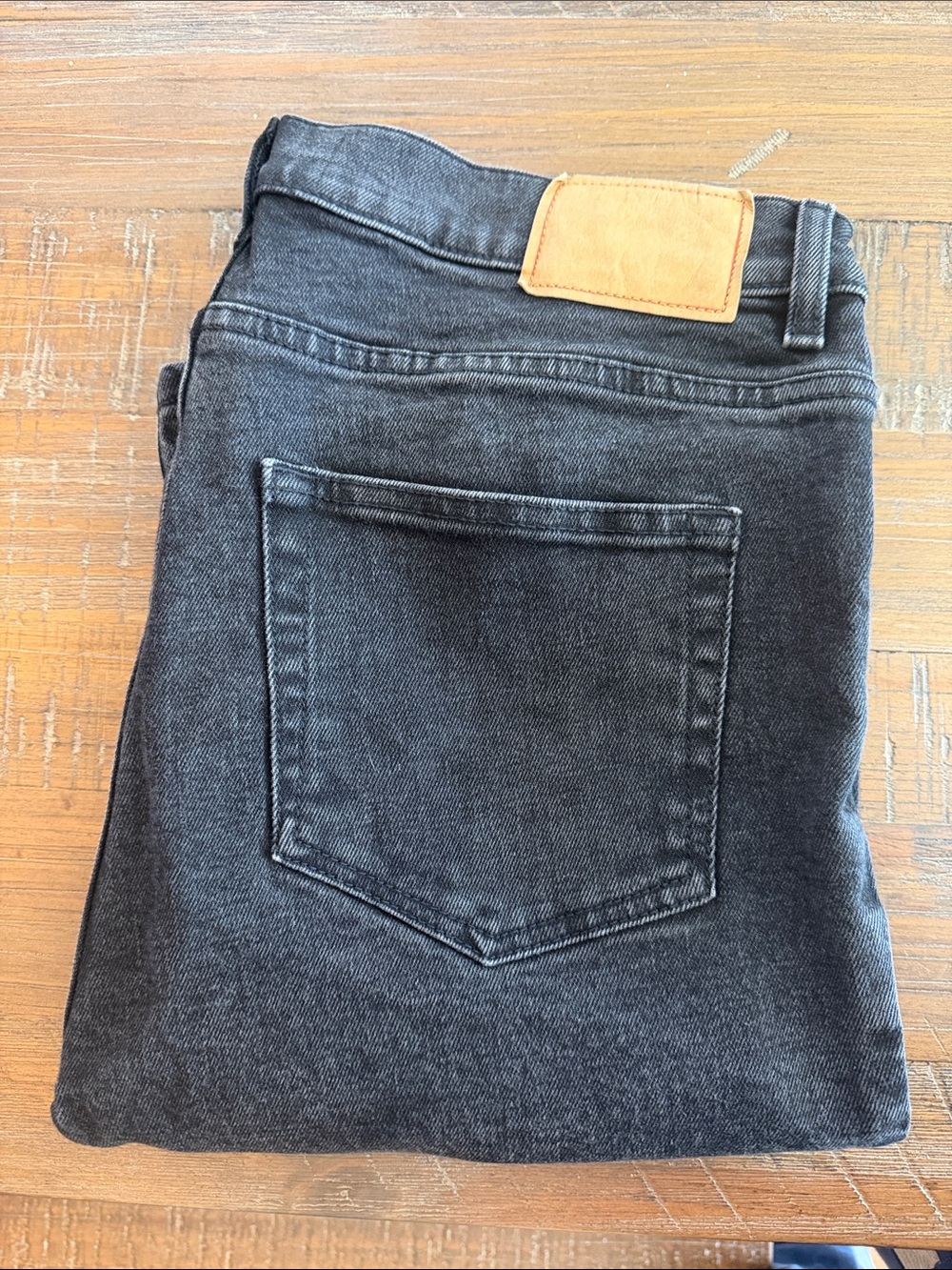 Slim Straight Men's Jeans in Washed Black with Tan Waist Patch